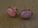 Opal Earrings-Vintage Screw Back-Firey Pink and Blue