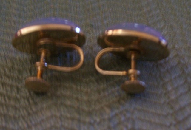 Opal Earrings-Vintage Screw Back-Firey Pink and Blue