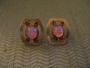 Opal Earrings-Vintage Screw Back-Firey Pink and Blue