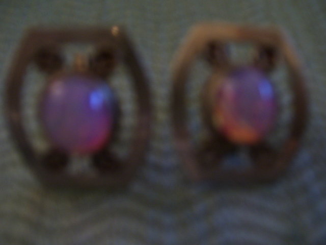 Opal Earrings-Vintage Screw Back-Firey Pink and Blue