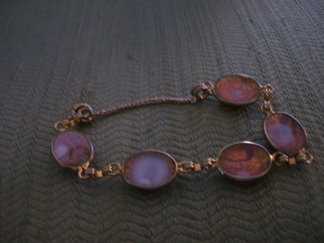 Opal Bracelet- (5) Vintage Channel Set -Firey Pink and Blue Stones