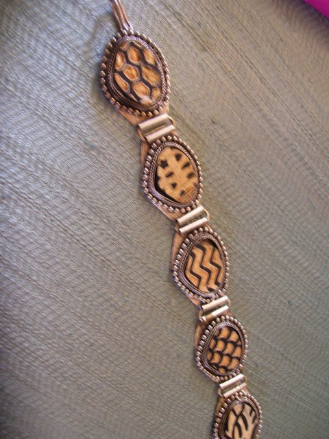 Bone/wood on Silver Decorative Carved Bracelet