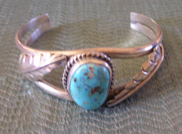 BisbeeTurquoise and Silver Native American Cuff Bracelet