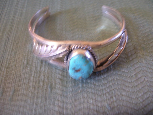 BisbeeTurquoise and Silver Native American Cuff Bracelet