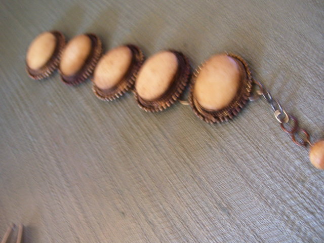 Bone Carved (5) Larged Chanel Set Bracelet Set in Silver