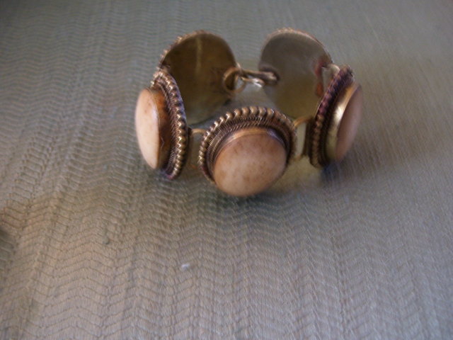 Bone Carved (5) Larged Chanel Set Bracelet Set in Silver