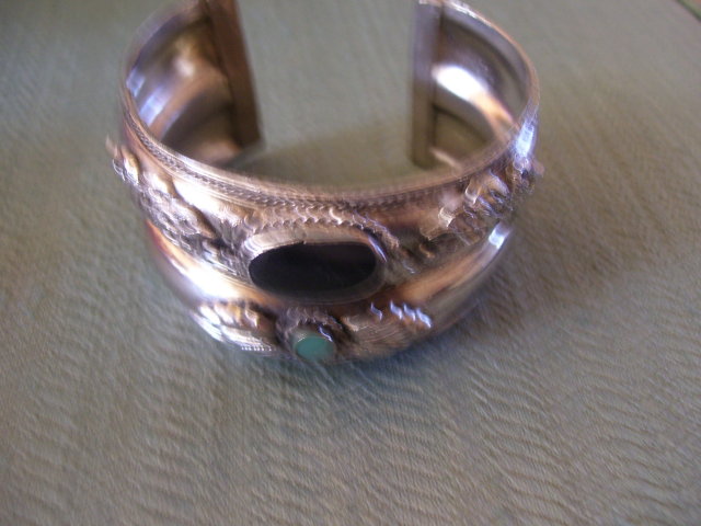 Black Onyx-Turquoise Designer Double Cuff Bracelet set in Silver
