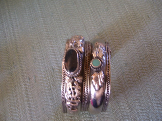Black Onyx-Turquoise Designer Double Cuff Bracelet set in Silver