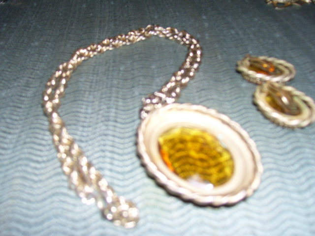 Whiting & Davis- Canary Yellow Sapphire Cut Glass Necklace & Earrings