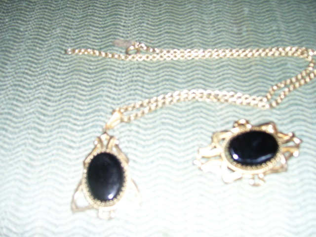 Whiting & Davis- Black Onyx Necklace & Matching Broach