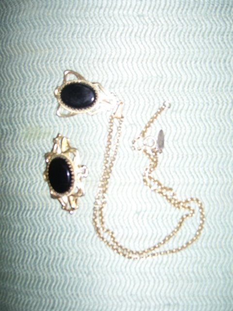 Whiting & Davis- Black Onyx Necklace & Matching Broach