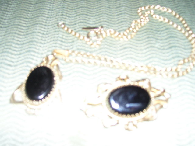 Whiting & Davis- Black Onyx Necklace & Matching Broach