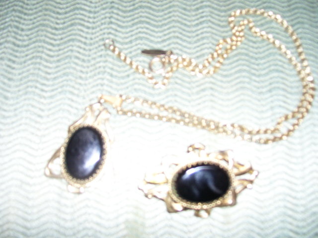Whiting & Davis- Black Onyx Necklace & Matching Broach