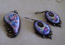 Hand Painted Porcelain Broach and Matching Earrings