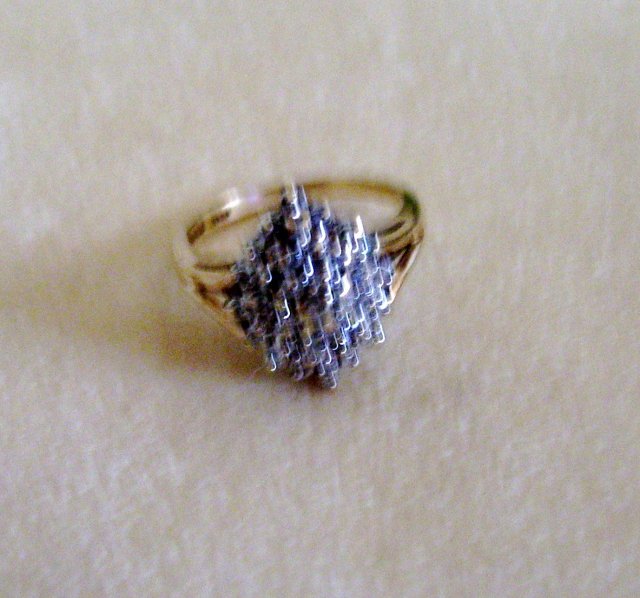 Diamond Ring-10 K Gold Plumb--5/8'' x 1/2 '' Diamond Cluster