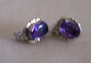 Vintage Amethyst Earrings/ Set in Sterling Silver
