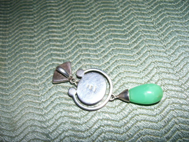 Large Jade and Sterling Silver Pendant