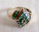 Natural Emeralds and Diamond Ring-10k Gold