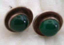 Ladys Vintage Emerald green Jade / Silver earrings