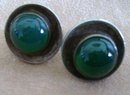 Ladys Vintage Emerald green Jade / Silver earrings