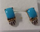 A Pair Baby Blue Turquoise Earrings 14K Gold-925 Silver 4.0 Grams