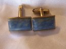 Chalcedony Vintage Antique Blue- Grey Cufflinks set in Silver-12.4 grms.