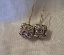 A pair Amethyst Dangle Earrings set in FAS 925 Sterling Silver 5.2 grams