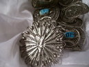 A lady's Egyptian ancient Pharohs Silver mesh and carved Gemstone Belt, 217.0 grams