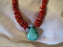 Ladies Bisbee Blue Turquoise Necklace with red turquoise beads, 20.0 grams