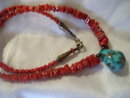 Ladies Bisbee Blue Turquoise Necklace with red turquoise beads, 20.0 grams