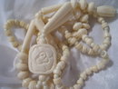 Antique Vintage carried rose and ivory bead necklace, 49.2 grams