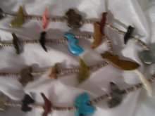 American Indian Fetish Necklace, Mid 1900's, Carved Bird and Animals on Fine Shell Heshi, 36 Carved Stone Fetishes, 34