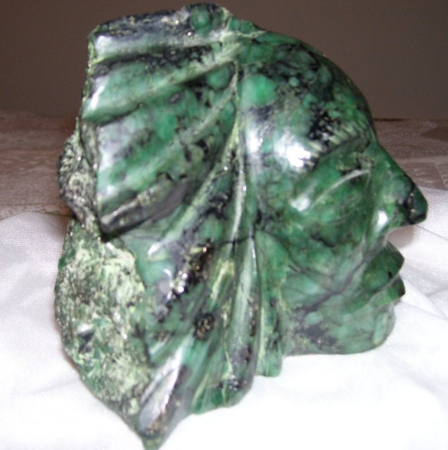Indian Head Carved in 3.25 Pound Natural Emerald