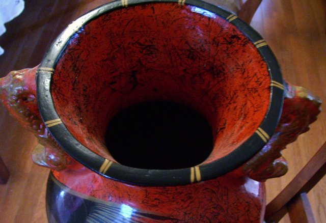 Chinese large handcrafted clay pottery red Dragon floor vase