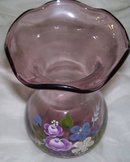 A pink Floral Blown Art Glass Vase Designed by Fenton
