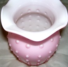 A Vintage Fenton Pink Blown glass incased Hobnail white Lined Vase