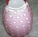 A Vintage Fenton Pink Blown glass incased Hobnail white Lined Vase