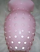 A Vintage Fenton Pink Blown glass incased Hobnail white Lined Vase