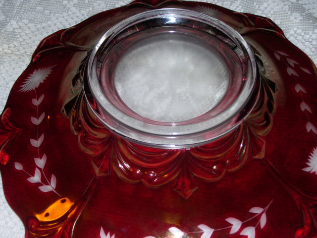 A Vintage Ruby Cut to Clear- glass Fruit Bowl