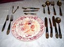 A vintage complete 59 piece set Ebony carved wood- Hand hammered, ebony handle silverware