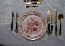 A Vintage Antique set of 10 Smith Taylor Red Roses floral plates.