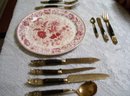A Vintage Antique set of 10 Smith Taylor Red Roses floral plates.