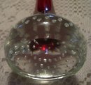 Murano style blown art glass 10'' red bud / clear vase