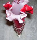 Red Art glass bud vase with incased white layer