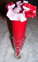 Red Art glass bud vase with incased white layer