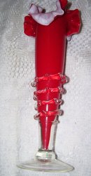 Red Art glass bud vase with incased white layer
