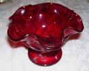 Ruby Red strawberry Art glass compote