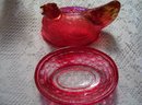 Ruby Red Hen on the nest-basket weave