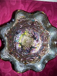 Vintage Fenton Two Flowers Spatula Fooded, Green 8'' Bowl