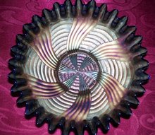 Vintage Fenton '' Ribbon Tie'' Metallic Blue Candy Edge 8.00 in. Art Glass Bowl